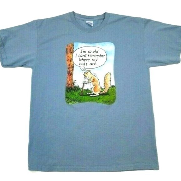 Gildan Blue Short Sleeve So Old Squirrel Missing Nuts Graphic T-Shirt Mens Large - Picture 6 of 9